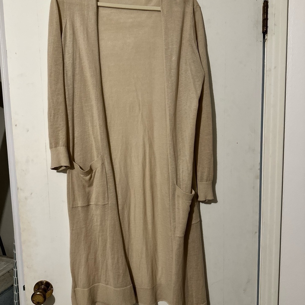 Long Beige Cardigan with Pockets